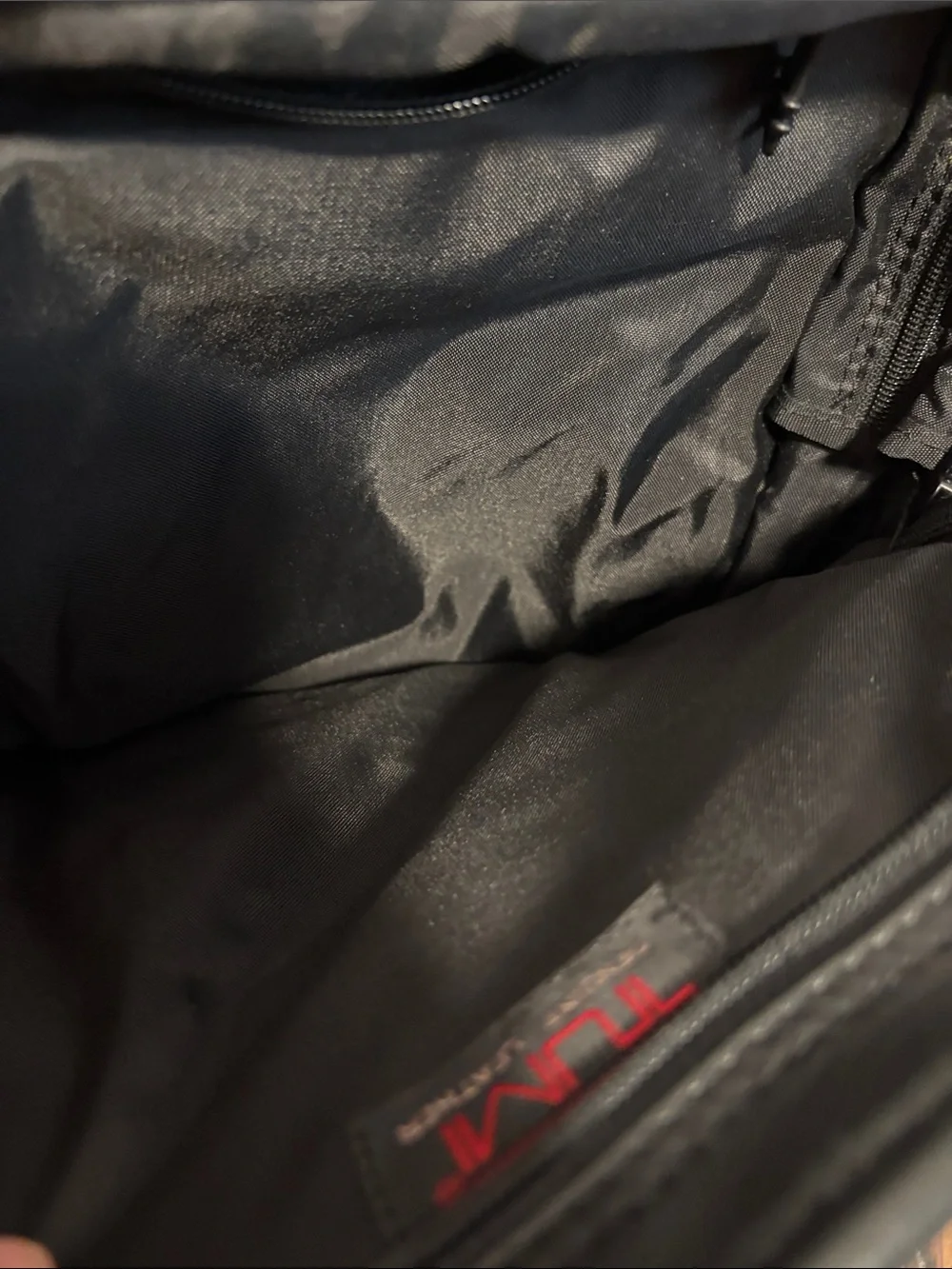 Tumi Black Laptop Backpack with Red Logo Accent